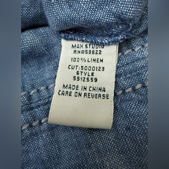 Max Studio Denim Look 100% Linen Blue Mini Dress - Picture 4 of 7